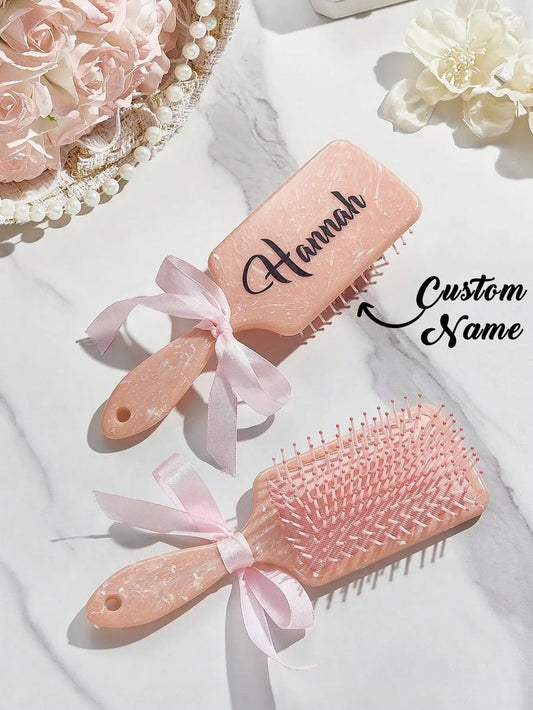 Custom Name Hairbrush Personalized Engraved Detangling Air Cushion Comb Bridesmaid Birthday Gift for Women Girls Pink Peaceful Pleasures Health and Wellness
