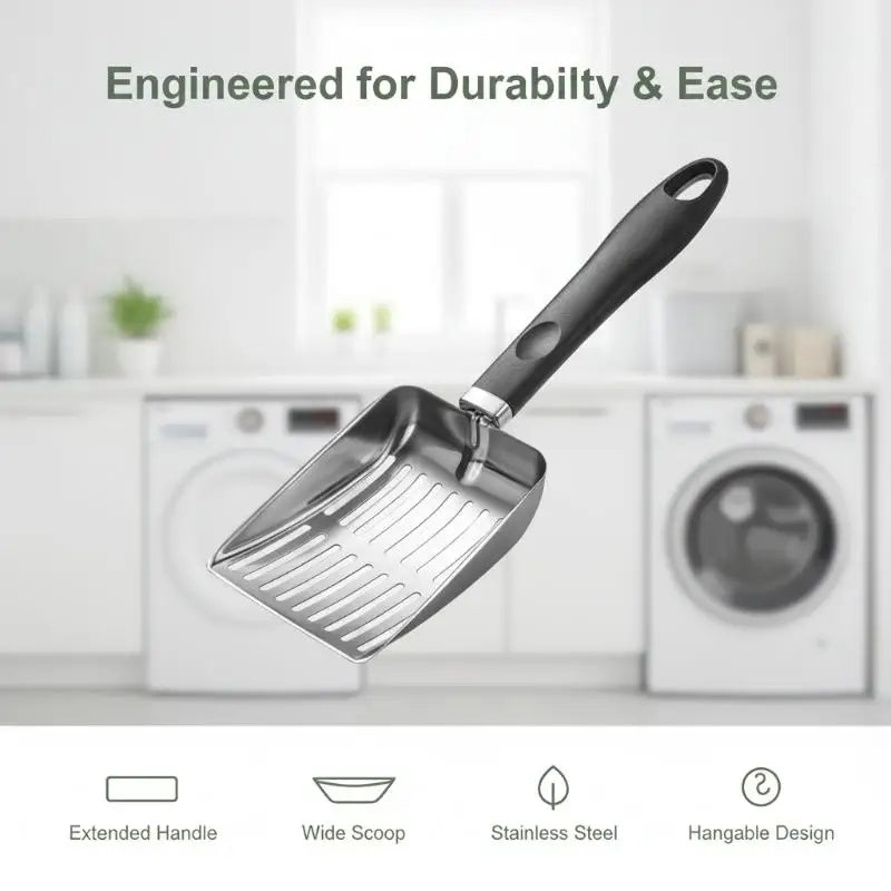 Metal Cat Litter Scoop – Long Handle Deep Sifting Shovel