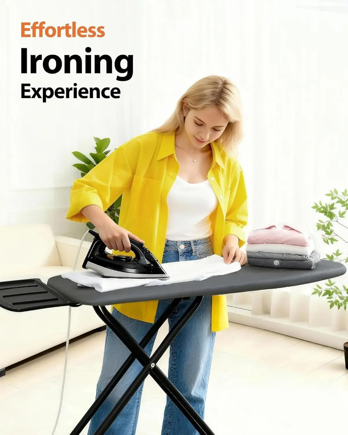Extra Wide Foldable Ironing Board with Heat-Resistant Cover, Adjustable Height for Laundry Room, Gray Peaceful Pleasures Health and Wellness