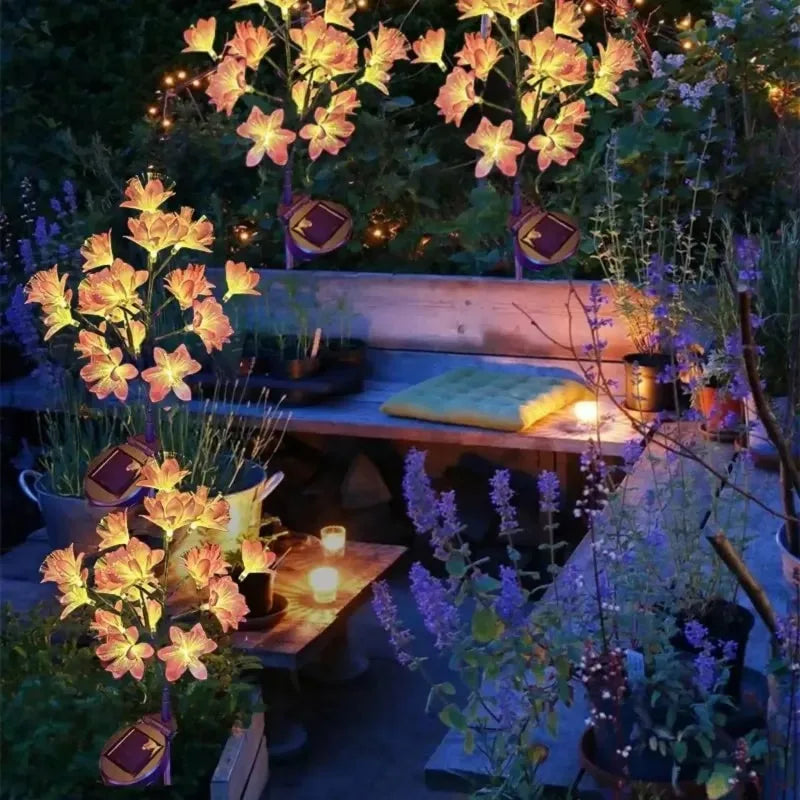 Solar Camellia Flower LED Garden Stake Light | Fiber Optic Lamp