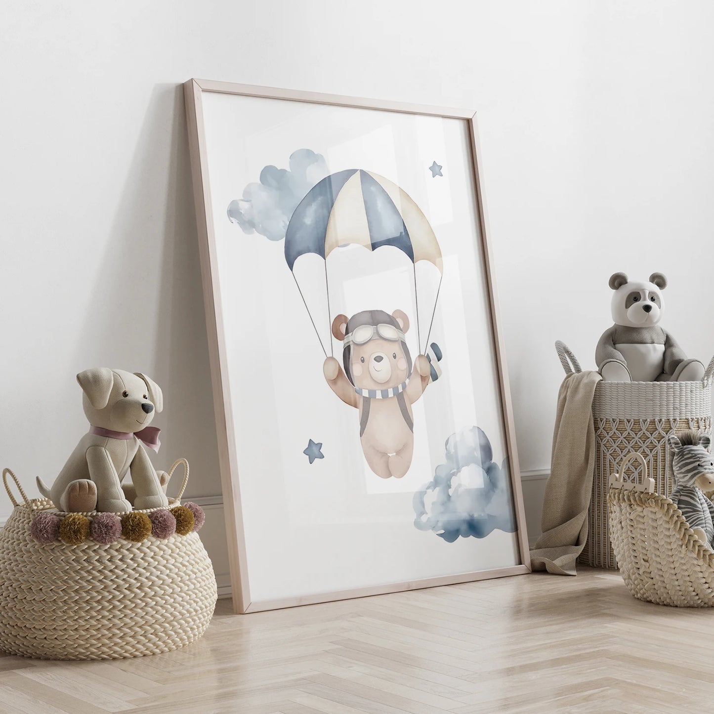 Personalized Blue Bear 3-Piece Canvas Wall Art | Kids Room