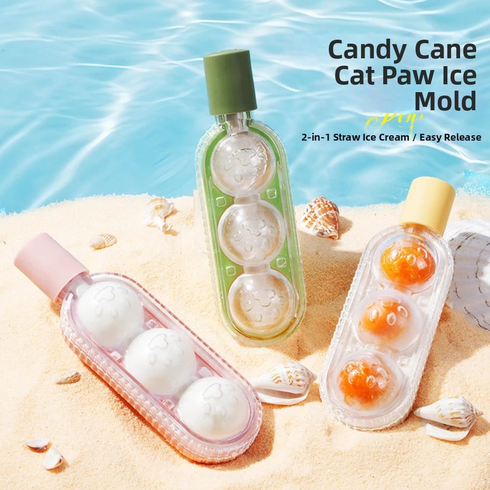 Cat Paw Ice Cube Mold with Built-In Straw | Reusable Ice Tray