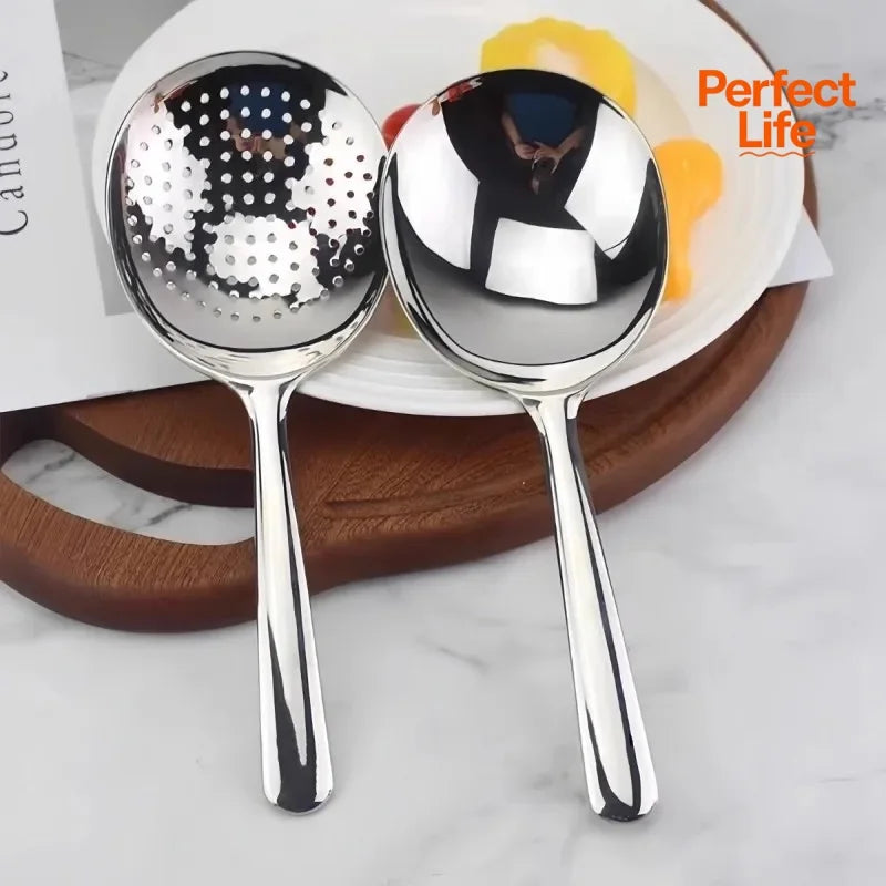 Stainless Steel Slotted Serving Spoon & Ladle | Heat-Safe Handle Serving Spoon & Ladle Peaceful Pleasures Health and Wellness