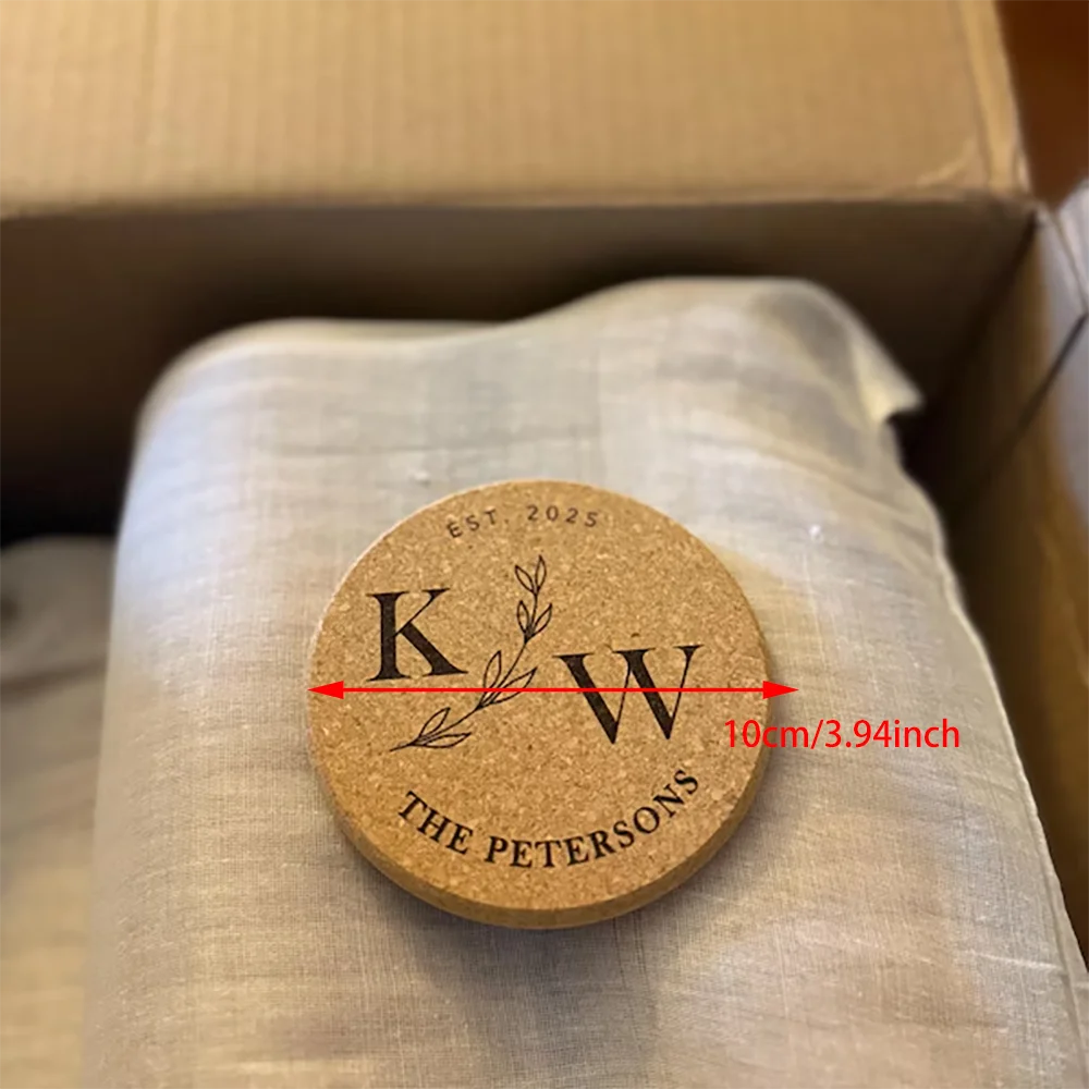 10-Pack Custom Engraved Cork Coasters | Wedding & Party Favors