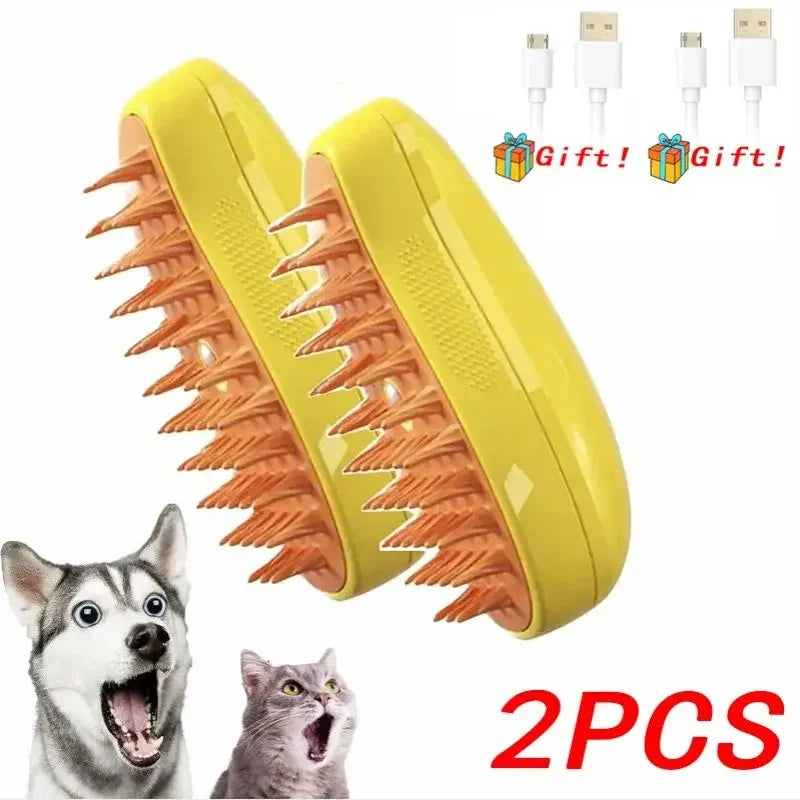 3-in-1 Electric Steam Pet Brush – Cat & Dog Grooming Comb