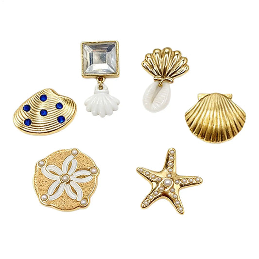 6-Piece Gold Sea Shell Sandal Charms – Beach Slipper Decor Set Shoe Charms Peaceful Pleasures Health and Wellness