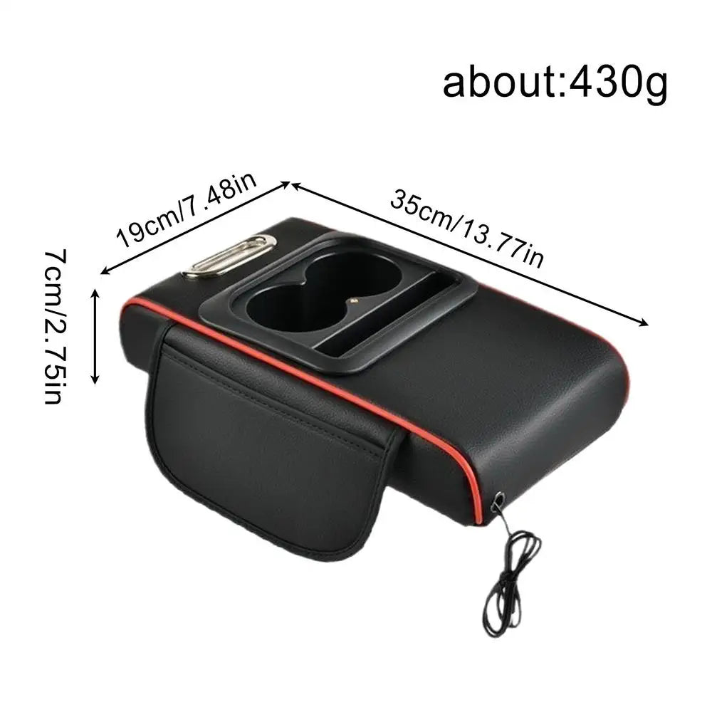 Car Console Armrest Cushion Organizer with Cup Holders & Lighting