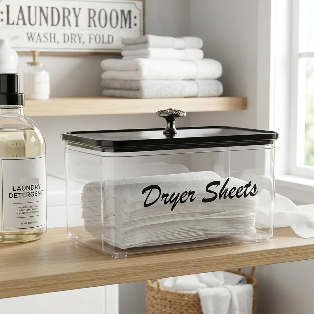 Acrylic Dryer Sheet Holder & Dispenser Box – Laundry Room Organizer (1 or 2 Pack)