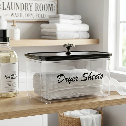 Acrylic Dryer Sheet Holder & Dispenser Box – Laundry Room Organizer (1 or 2 Pack) Peaceful Pleasures Health and Wellness