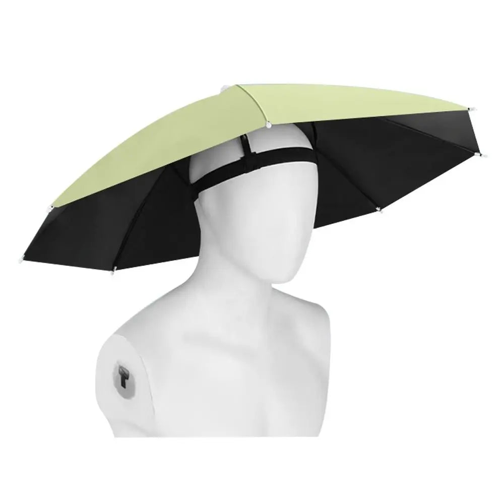 Portable Sunshade Head Umbrella Hat Windproof Elastic band Rain Gear Head Wearing Head Hats Peaceful Pleasures Health and Wellness Green
