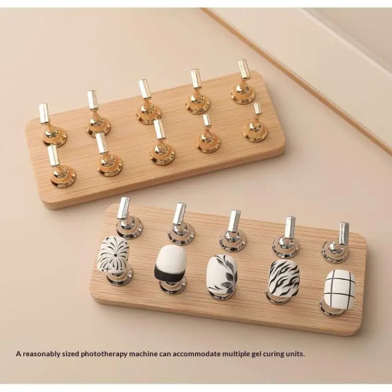 Double Row Magnetic Nail Holder Practice Display Stand UV Gel Polish 10 Chess Wooden Base Showing Shelf Manicure Tool Peaceful Pleasures Health and Wellness