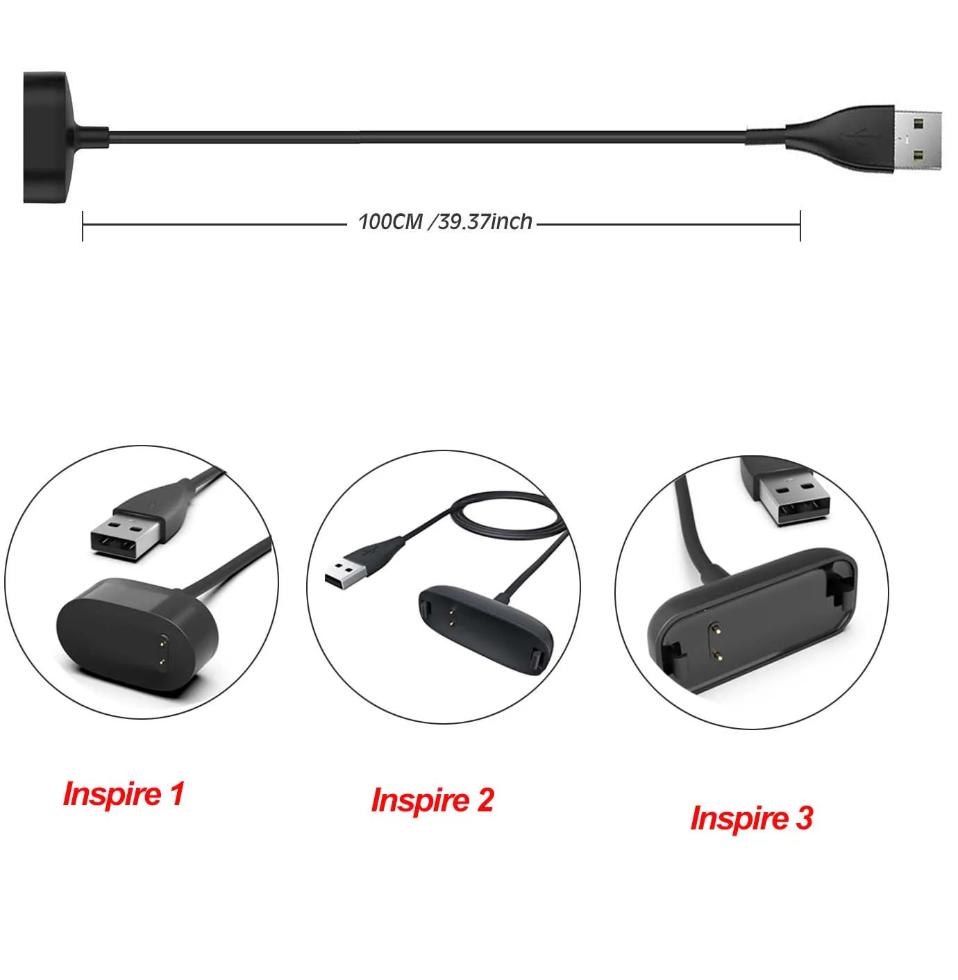 Fitbit Inspire 3 USB Charger Cable Replacement – 3.3ft