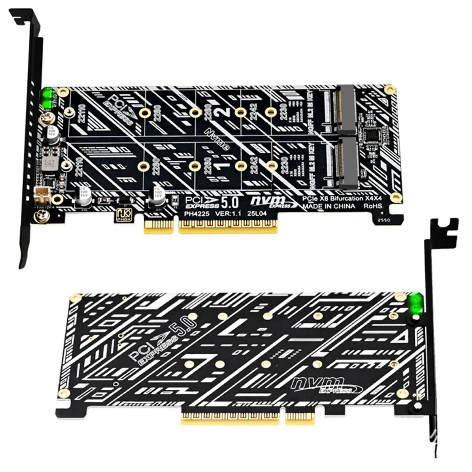 PH4225 PCIe 5.0 X8 to Dual M.2 NVMe SSD Adapter Card Support X4X4 Bifurcation Raid Expansion Board for Enterprise SSD Slot Peaceful Pleasures Health and Wellness