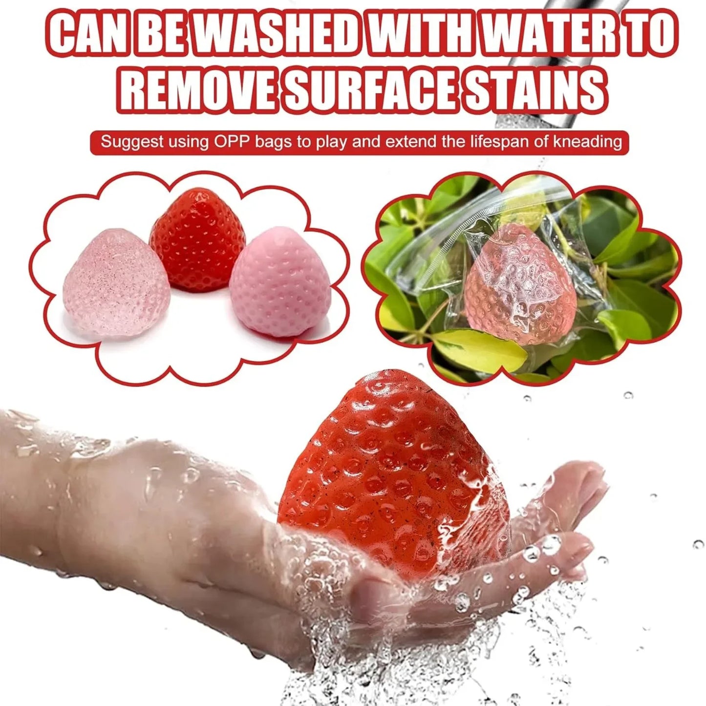 Strawberry Fruit Squeeze Toys Kawaii Sticky Stress Fidget Toy Gift Perfect Desk Accessory for Kids Adults Peaceful Pleasures Health and Wellness