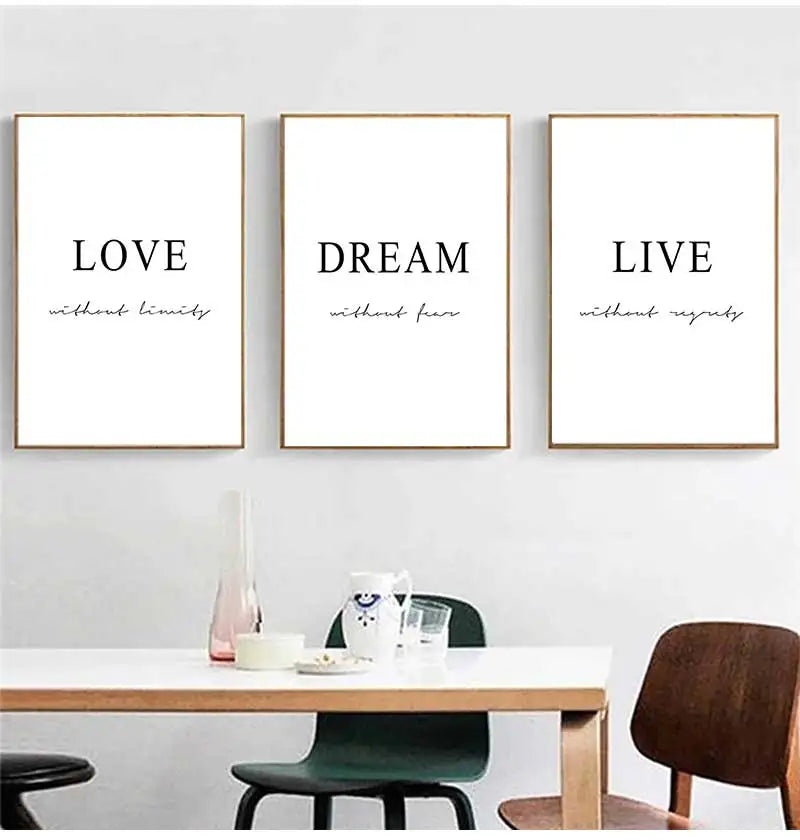Minimalist Black & White Dream Love Quote Canvas Wall Art