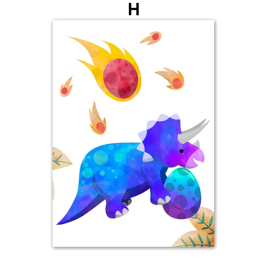 Watercolor Dinosaur Wall Art Canvas Print Cute Cartoon Dino Tropical Volcano Meteor Poster Kids Nursery Bedroom Playroom Deco Peaceful Pleasures Health and Wellness H 20x30cm Unframed