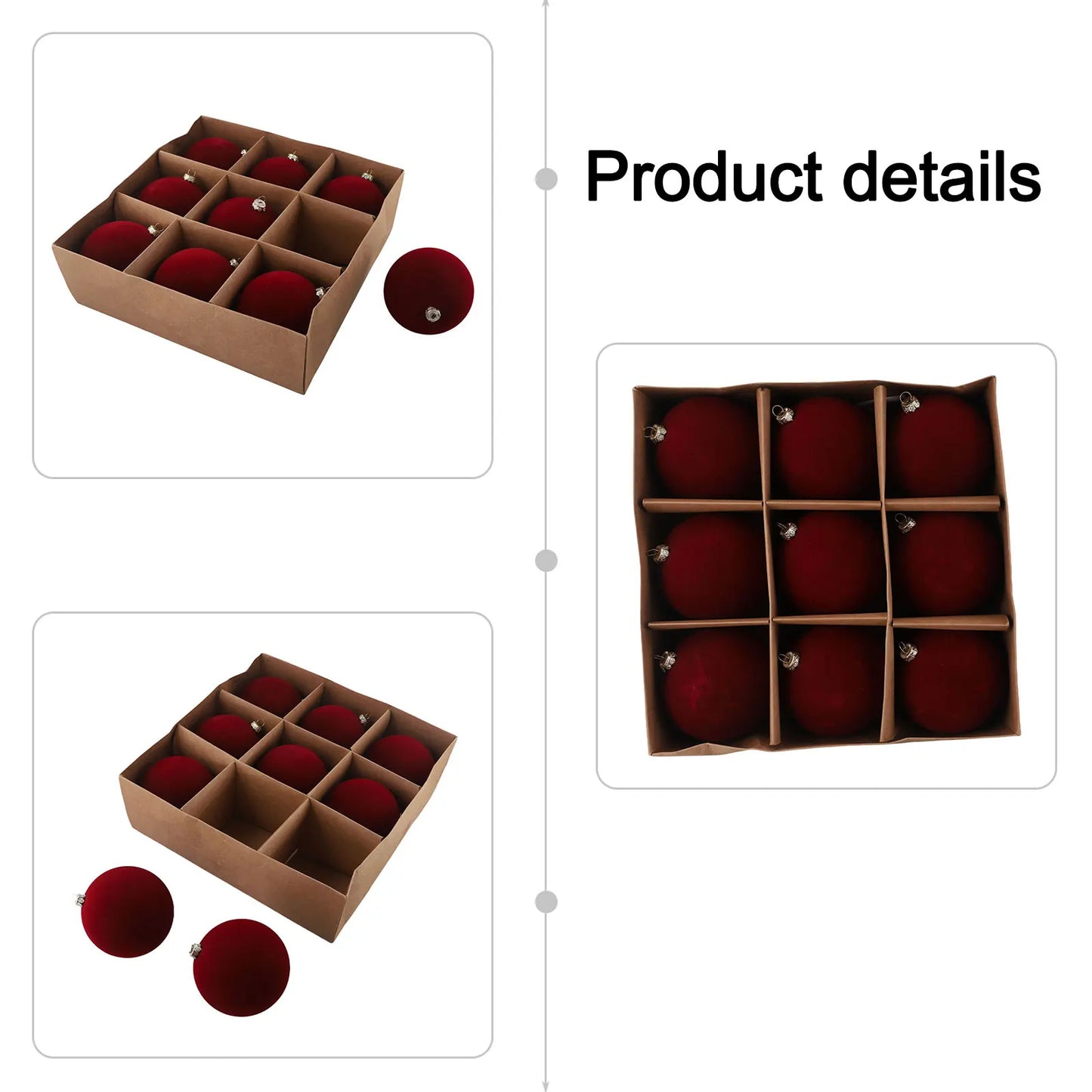 9-Pack Velvet Christmas Ball Ornaments 10cm – Xmas Tree Decor