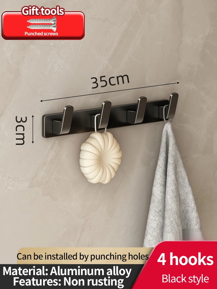 6-Hook Aluminum Wall Hook Rack for Kitchen & Bathroom