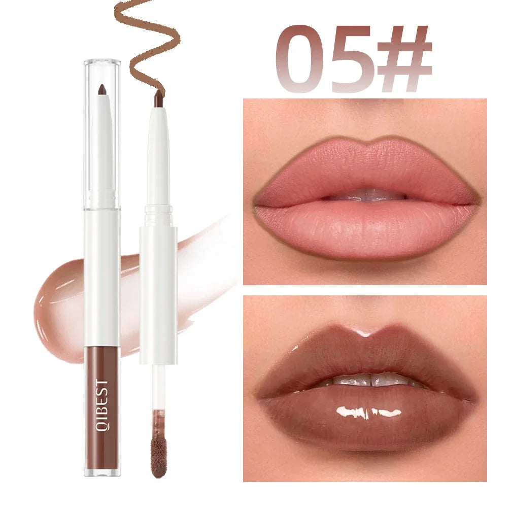QIBEST Double Ended Mirror Lipgloss Lipliner Pen Lasting Water Light Lip Gloss 2 In 1 Makeup Matte Lipliner Pencil Contour Stick Peaceful Pleasures Health and Wellness 05