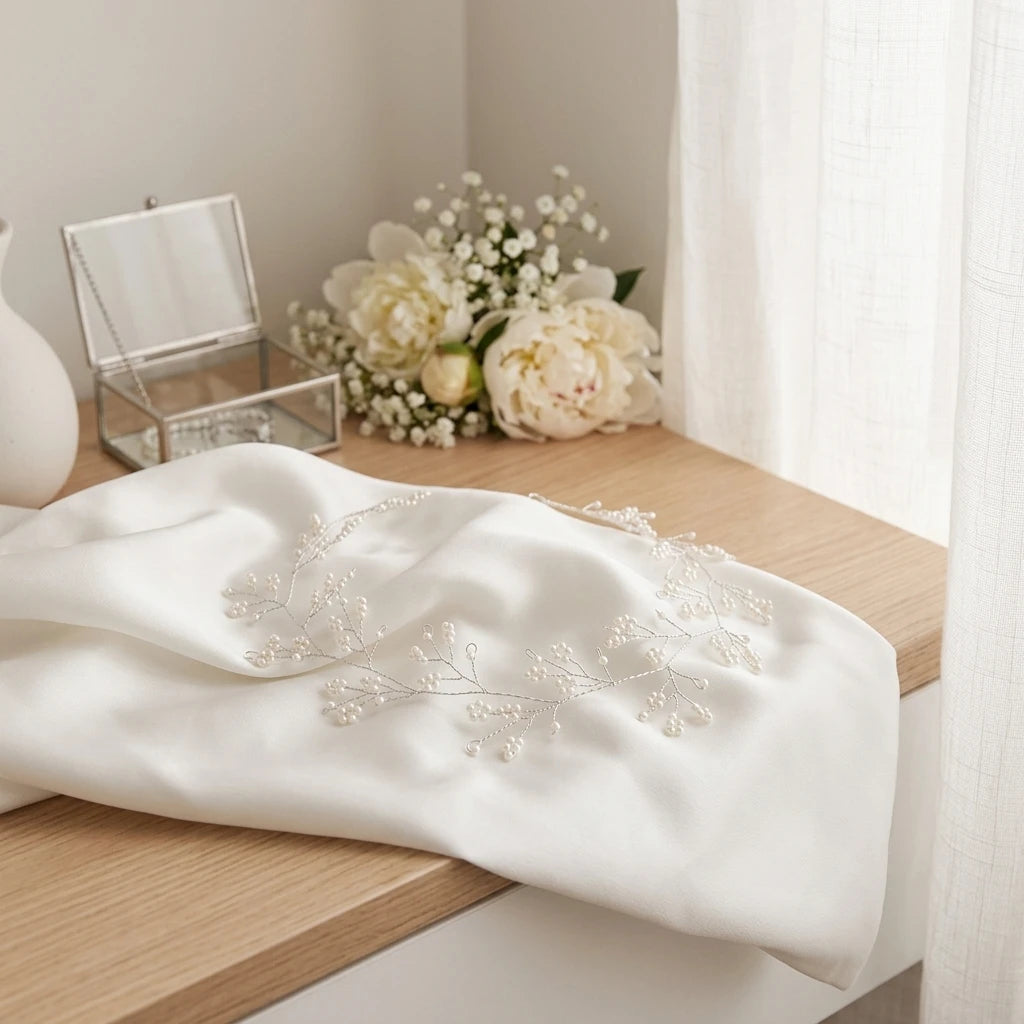 Bridal Hair Band With Hand-made Pearl Millet Flower For Wedding Dress Accessories Peaceful Pleasures Health and Wellness