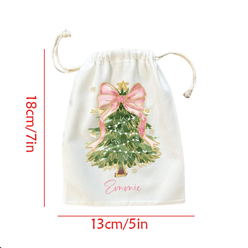5-Pack Personalized Pink Bow Christmas Gift Bags with Name Holiday Gift Bags Peaceful Pleasures Health and Wellness