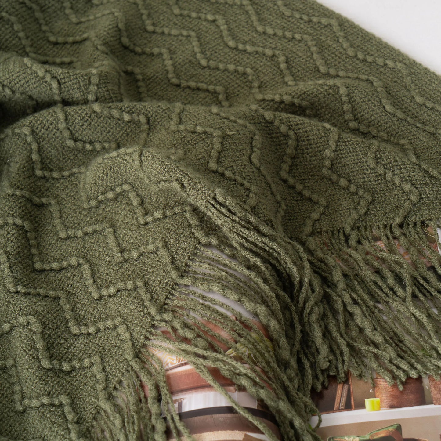 Battilo Green Knit Throw Blanket with Tassels | 50x60" Lightweight