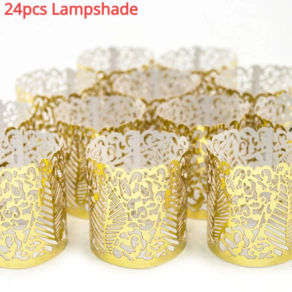 Flameless Tea Light Candles Battery Operated Votive LED Tealights with Paper Lampshade for Festival Party Wedding Holiday Peaceful Pleasures Health and Wellness 24PC Lampshade