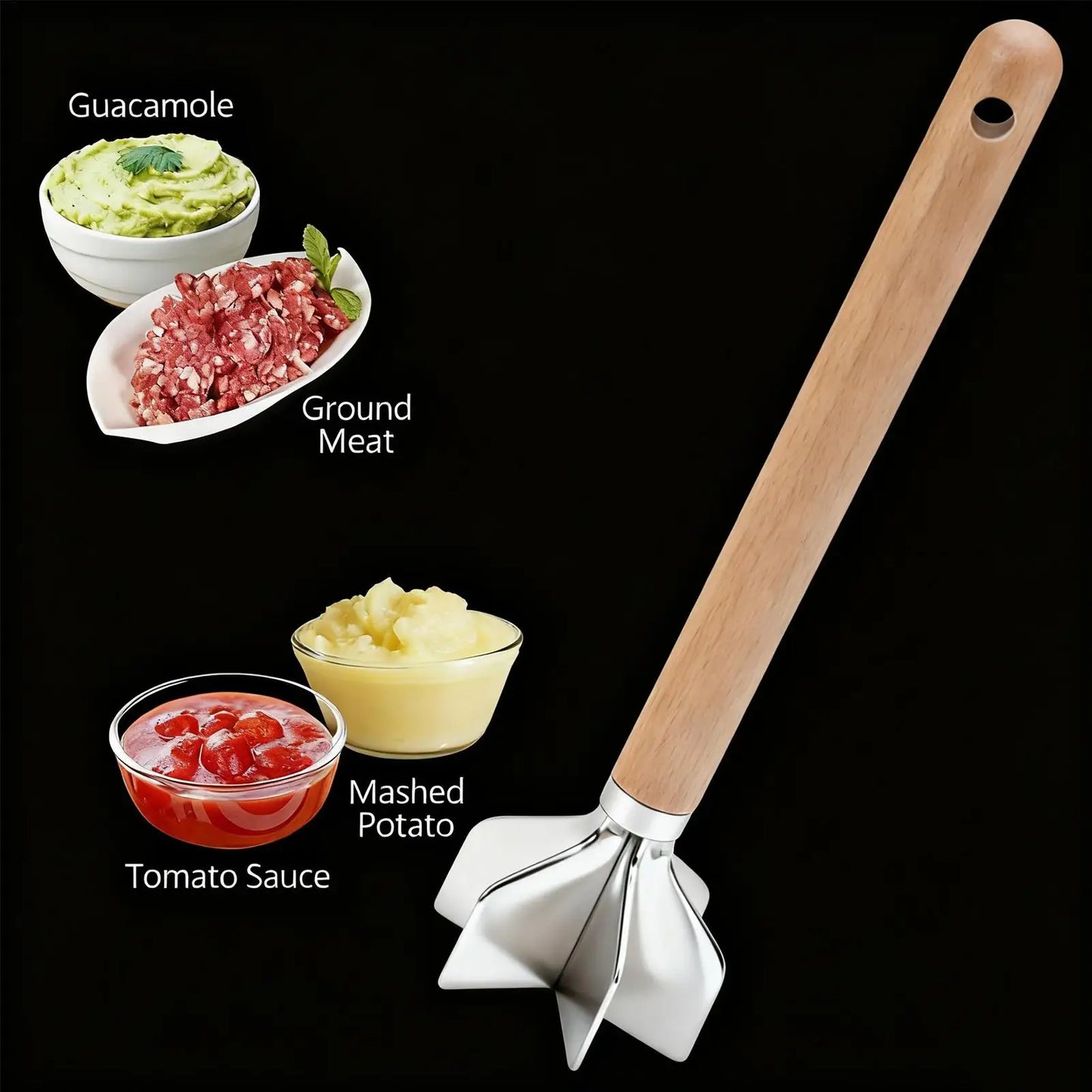 Meat Chopper Wooden Handle Food Chopper Non-Stick Food Masher For Meat Vegetable Potato Chicken Beef Nut Kitchen Home Restaurant Peaceful Pleasures Health and Wellness