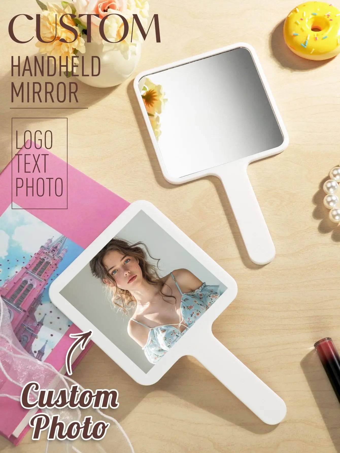 Custom Mirror Custom with Text Photo or Logo Handheld Makeup Mirror Personalized Compact Mirror for Daily Use Travel Office Peaceful Pleasures Health and Wellness