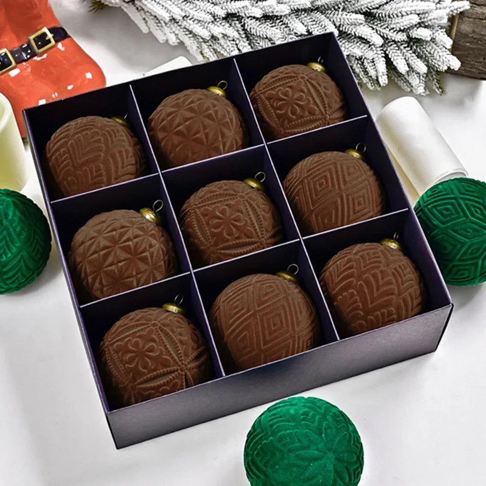 9-Pack Velvet Christmas Ball Ornaments 10cm | Tree & Home Decor