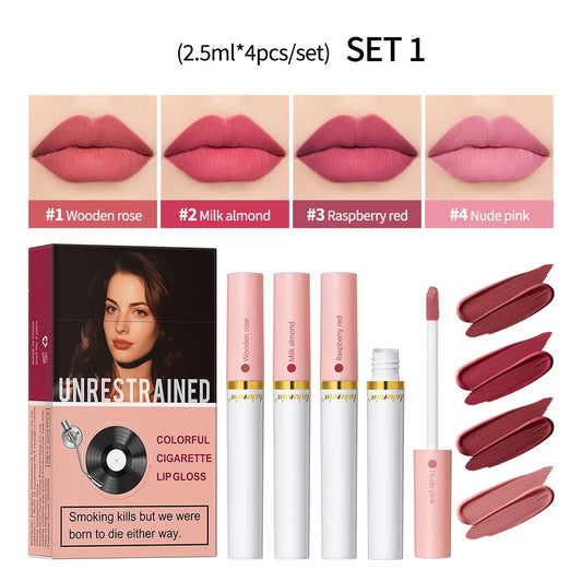 Velvet Matte Liquid Lipstick Set – 4pcs Waterproof Long-Lasting Matte Liquid Lipstick Peaceful Pleasures Health and Wellness set 1