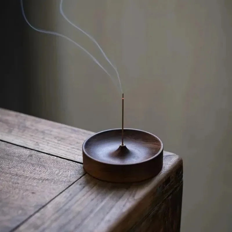 Black Walnut Wood Incense Burner Tray | Handmade Round Holder