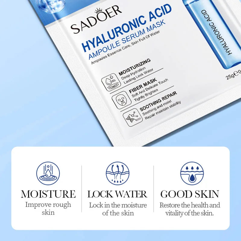 SADOER 24K Gold Hyaluronic Acid Face Mask 15pcs – Anti-Wrinkle