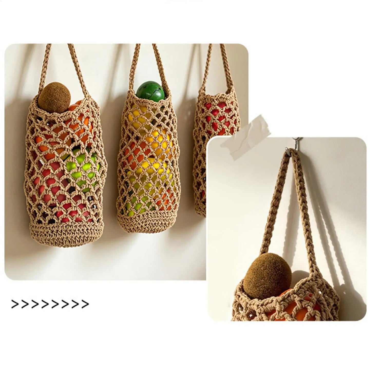 Boho Wall-Mounted Wicker Basket – Fruit & Veggie Kitchen Organizer