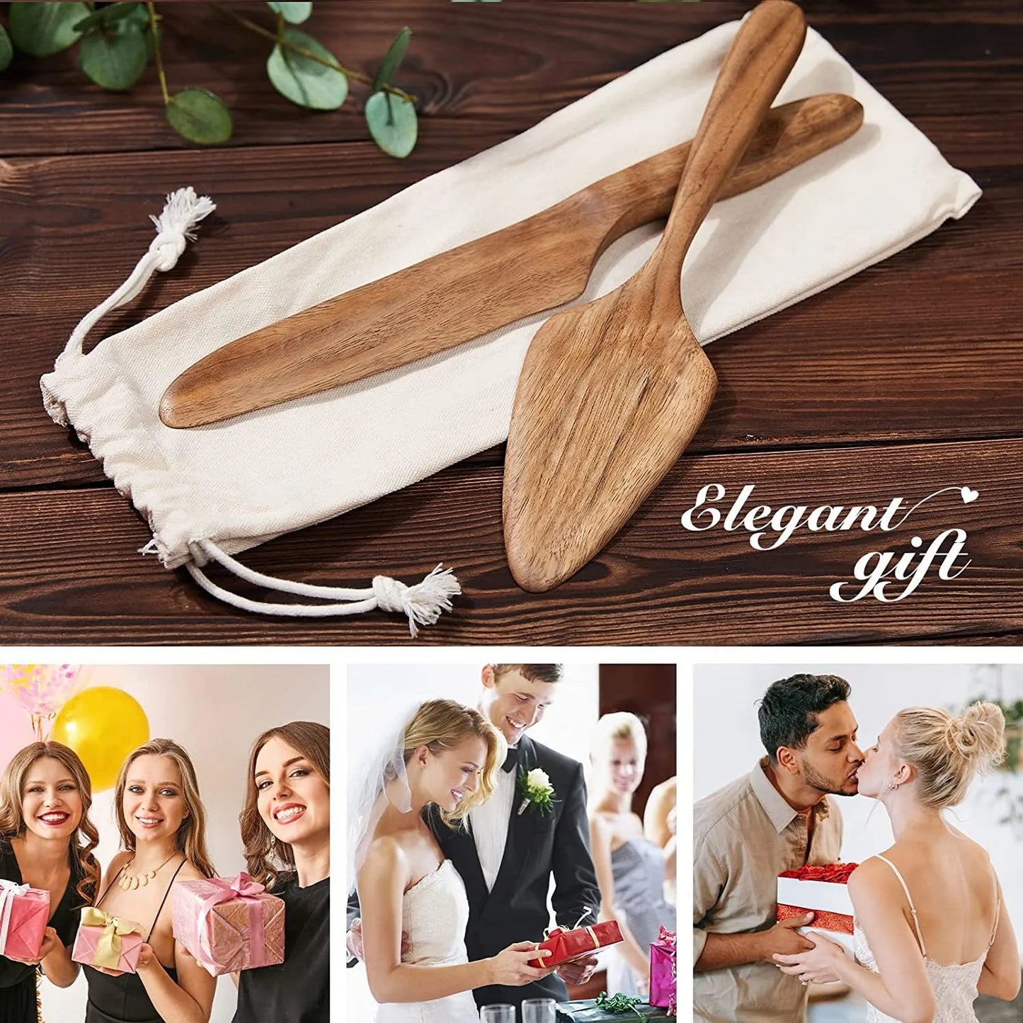2-Piece Cake Server & Cutter Set – Stainless Steel & Wood Spatula for Weddings, Birthdays & Parties