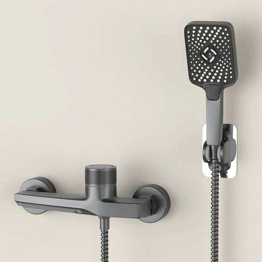 Wall Mounted Waterfall Bathtub Faucet Set with Handheld Shower Bathtub Faucet Set Peaceful Pleasures Health and Wellness Gray Shower Set