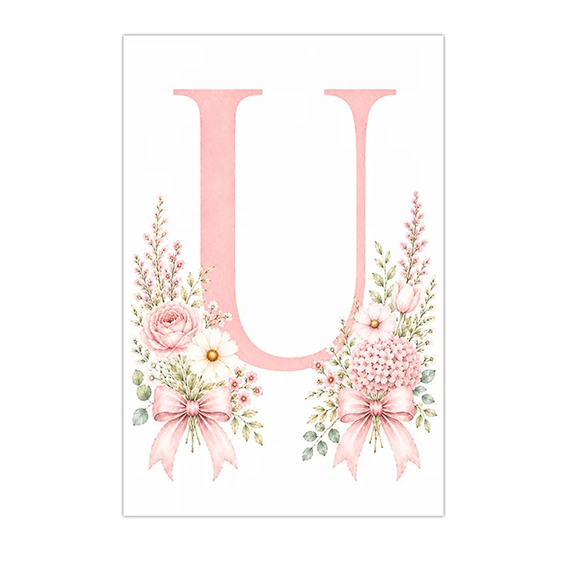 Floral Alphabet Wall Art Custom Letter Canvas Painting Pink Flower Poster Print Nursery Wall Decor Peaceful Pleasures Health and Wellness U 15x20cm No Frame China Mainland