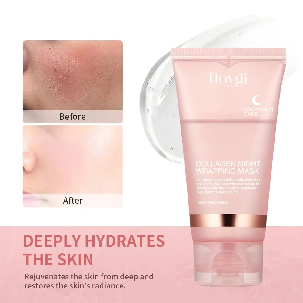 Collagen Overnight Wrapping Peel Off Facial Mask Set Korean Collagen Night Wrapping Mask Deeply Hydrates Night Care Mask Cream Peaceful Pleasures Health and Wellness