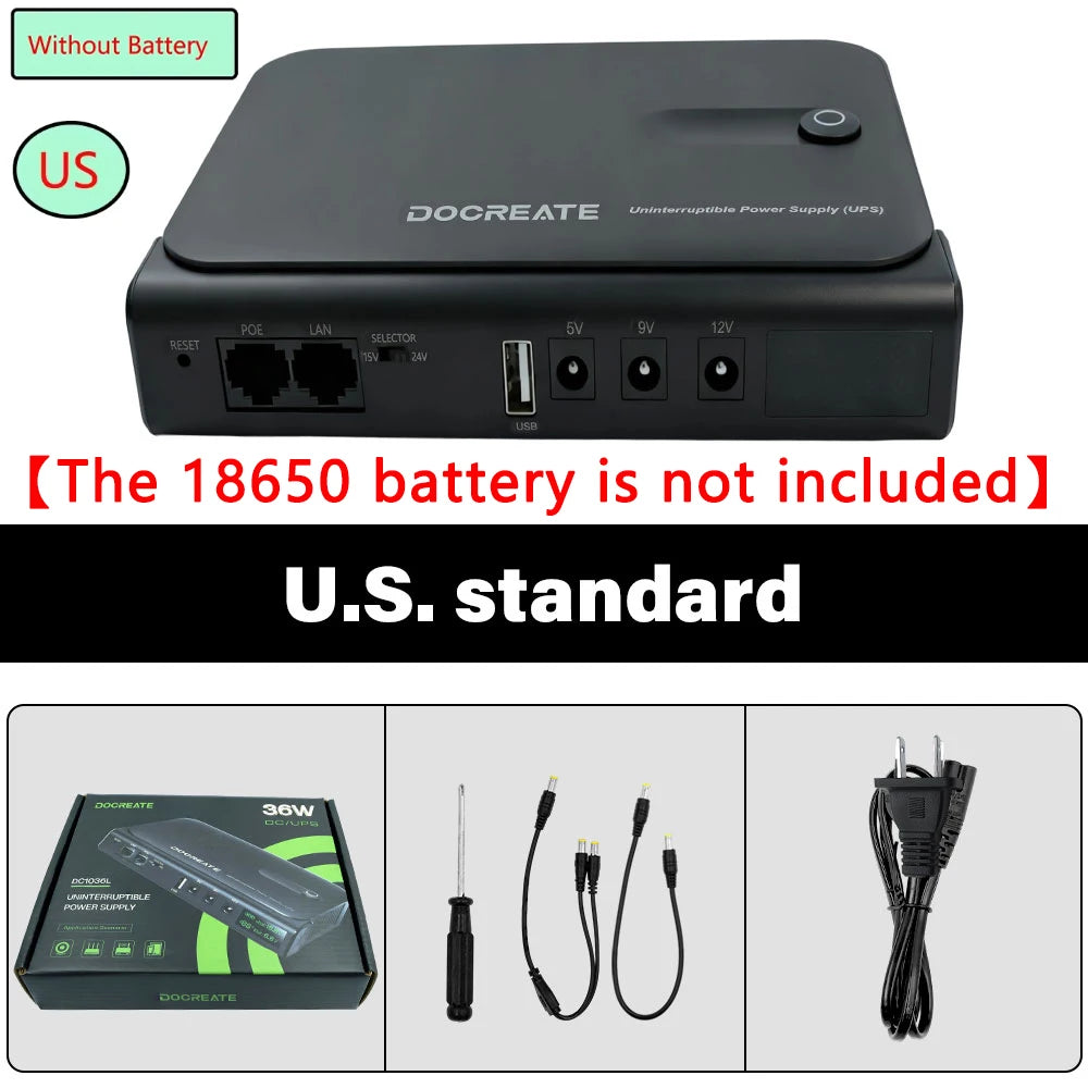 NEW DC18W/36W DC1018L/DC1036L 1A/2A 5V/9V/12V Large Capacity Multipurpose Mini Portable UPS Backup Power Adapter for WiFi Router Peaceful Pleasures Health and Wellness DC1036L 36W US