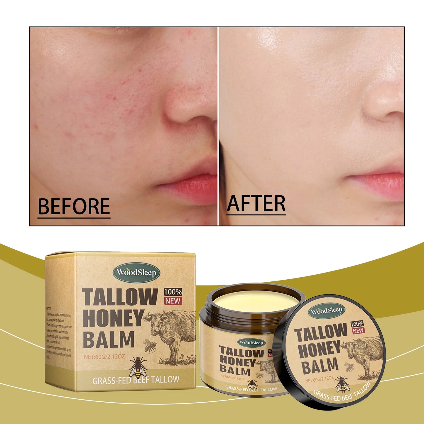 Beef Tallow Honey Balm Moisturizing Hydrating Face Cream Body Lotion Fades Fine Lines Tighten Soothen Brightening Facial Skin Peaceful Pleasures Health and Wellness