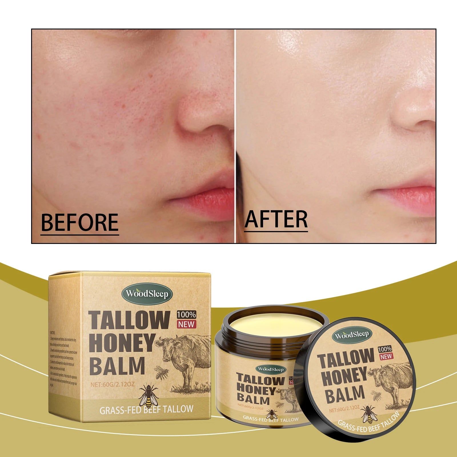 Beef Tallow Honey Balm Moisturizing Hydrating Face Cream Body Lotion Fades Fine Lines Tighten Soothen Brightening Facial Skin Peaceful Pleasures Health and Wellness
