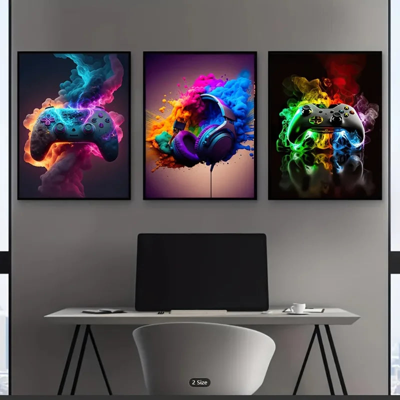 3pcs Game Controller Cool Game Wall Posters, Home Decor, Canvas Painting, Used for Living Room Porch Home Decoration No Frame Peaceful Pleasures Health and Wellness
