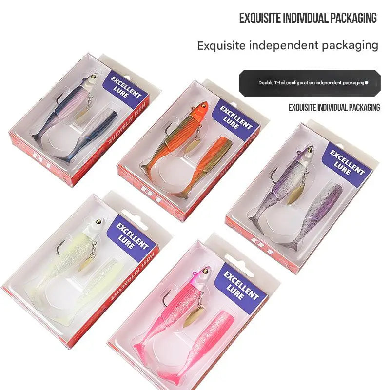Luminous T-Tail Soft Fishing Lure Set, 9.5cm 20g Single Hook Glitter Bionic Bait, Durable Saltwater Sea Fishing Tackle Peaceful Pleasures Health and Wellness