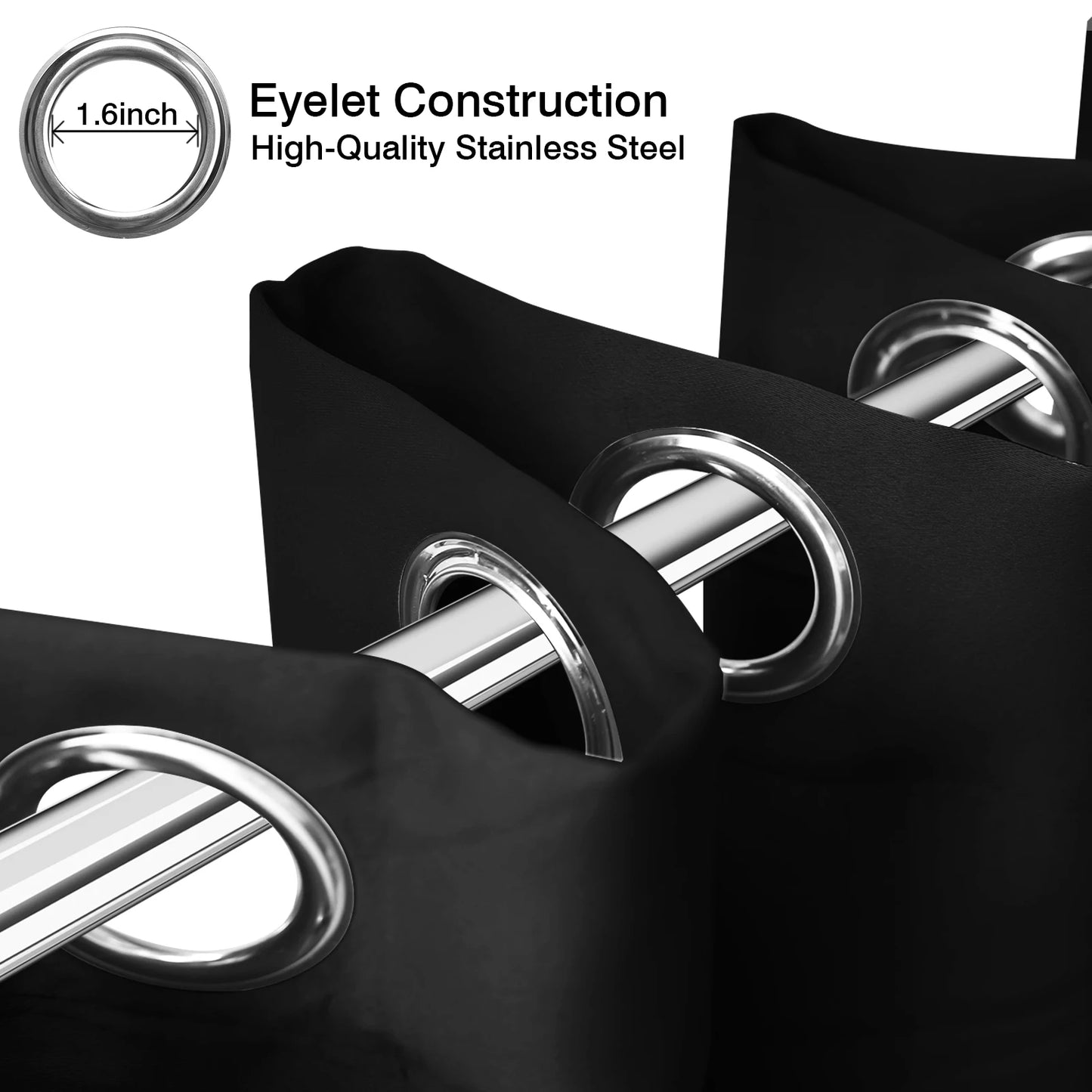 Eyelet Curtains Bedroom Thermal Insulated Drapes Energy Saving Blackout Curtains Panels for Living Room Bedroom Window Treatment Peaceful Pleasures Health and Wellness BLACK 168x183cm