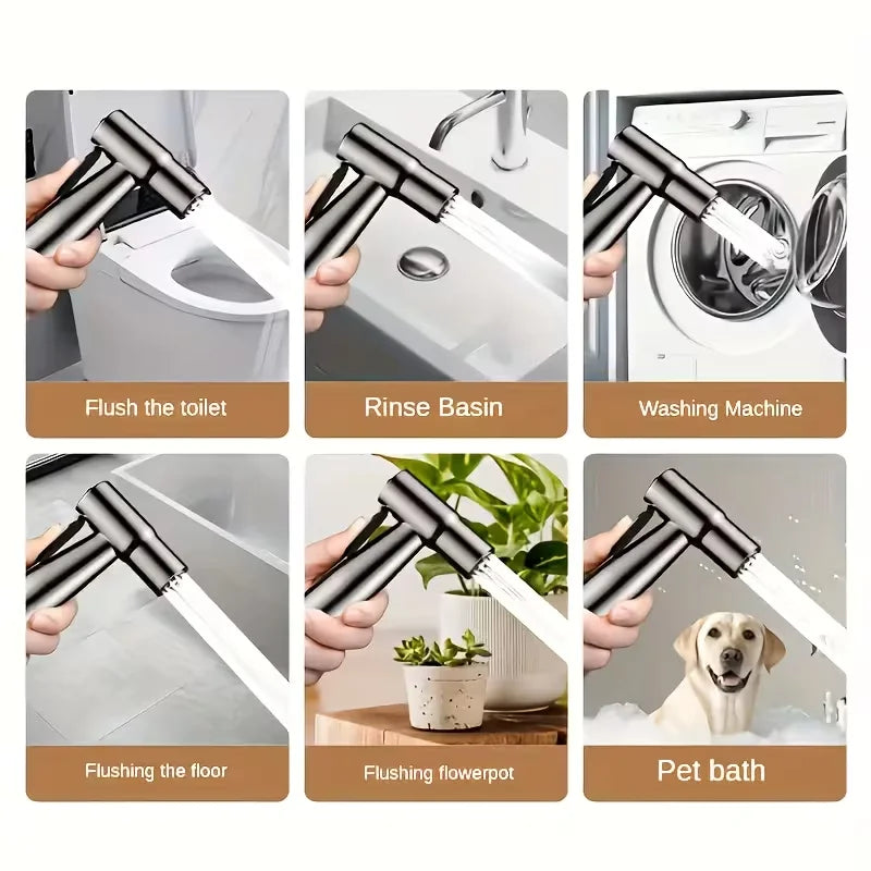 360° Rotatable Wall-Mounted Bidet Sprayer & Retractable Hose