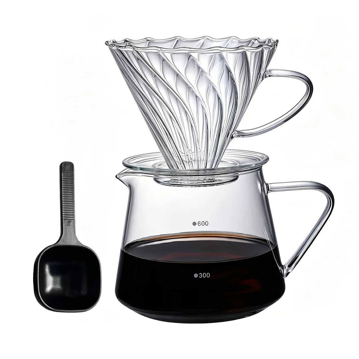 Pour Over Coffee Maker with Coffee Spoon 600ML/20OZ, Heat Resistant Borosilicate Glass Dripper with Filter Holder Peaceful Pleasures Health and Wellness Clear