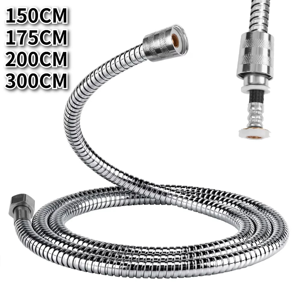 Stainless Steel Shower Hose Shower Pipe Copper Connectors High Pressure Resistance Anti-Explosion Anti-Kink Replacement Hose Peaceful Pleasures Health and Wellness 150CM