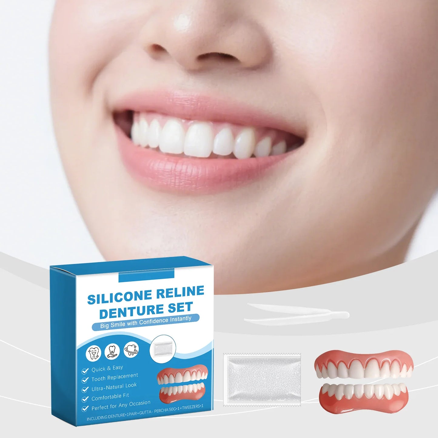 Silicone Reline Denture Set Perfect Fit Oral Repair Missing Broken Tooth High Durable Natural Appearance Portable Fake Teeth Kit Peaceful Pleasures Health and Wellness