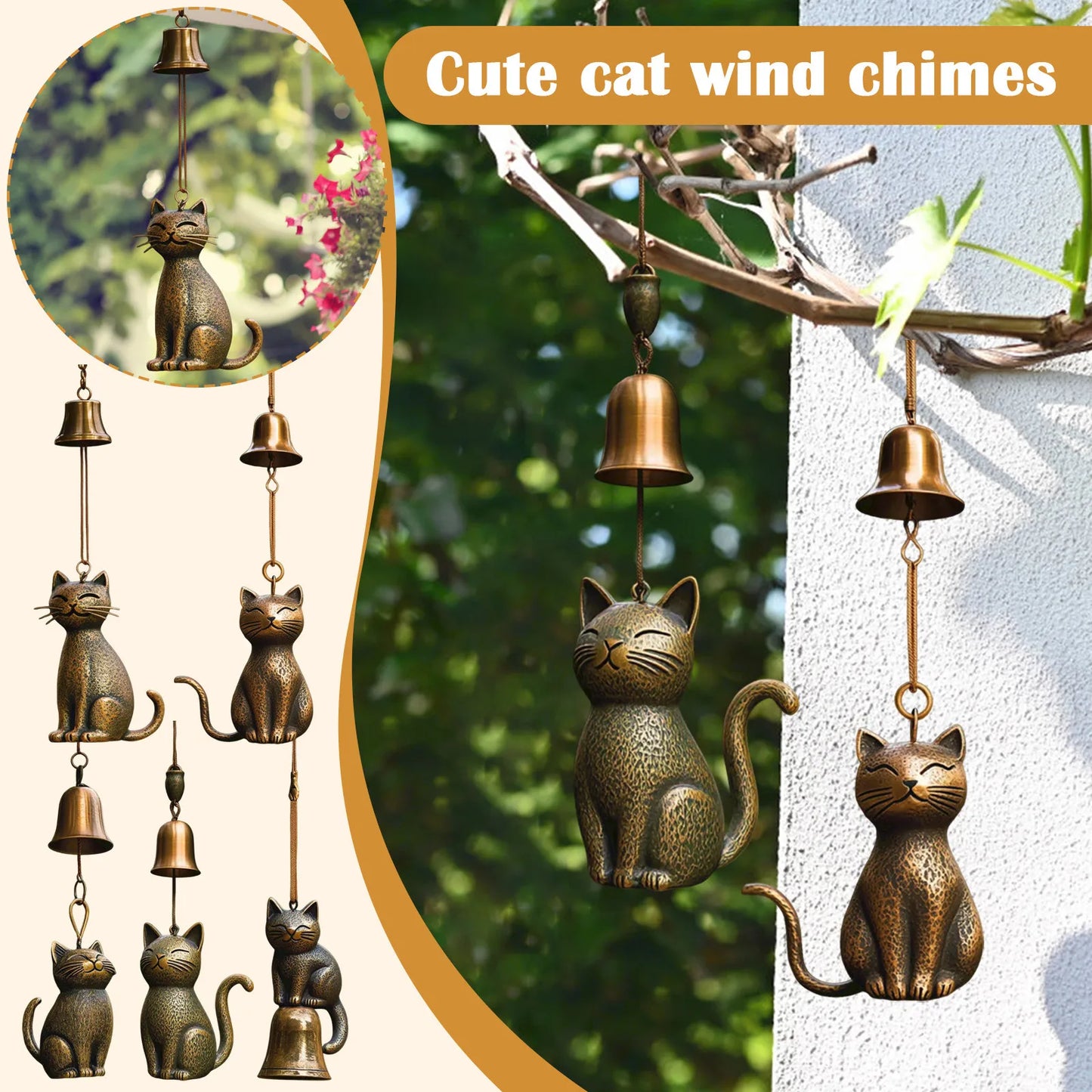 Metal Cat Wind Chime – Outdoor Garden Décor Gift for Cat Lovers