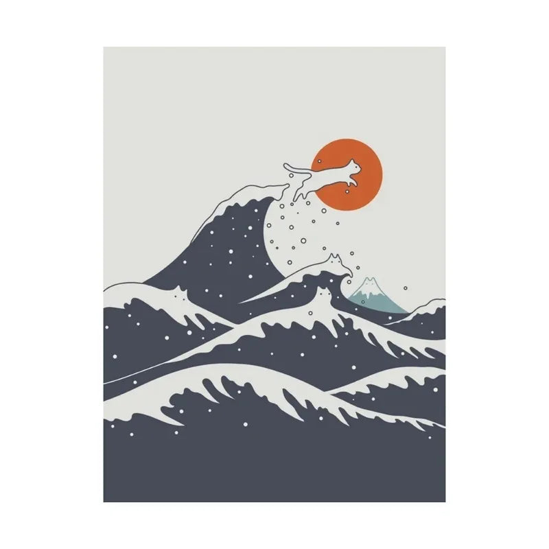 Scandinavian Minimalist Cat Canvas Wall Art | Abstract Poster